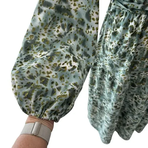 Maxi Dress Womens M Green Animal Print Flowy Country Cottage Boho Resort - Picture 8 of 10